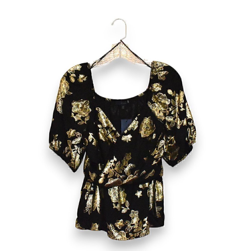 Eclair Sweetheart Neck Faux Wrap Short Sleeve Party Top Blouse Size S